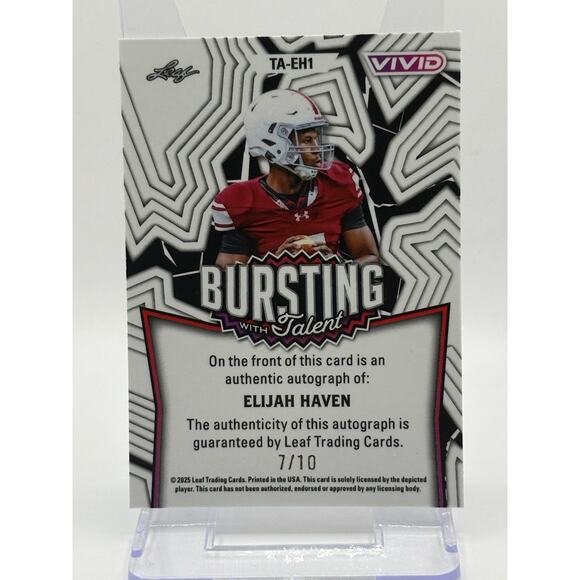 2025 Leaf Vivid Elijah Haven Bursting Talent Teal Auto 7/10 SP Top HS Prospect - Picture 2 of 2